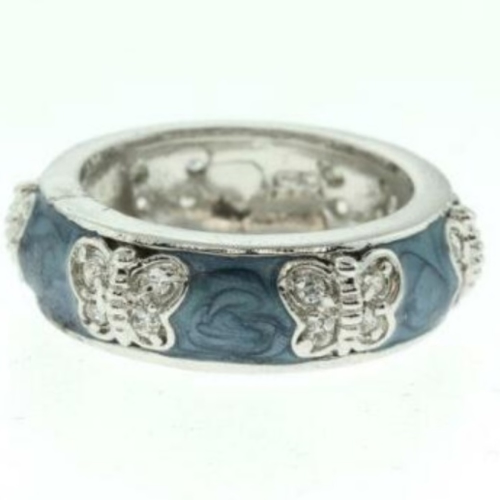 Blue Enamel Butterfly Band Ring .925